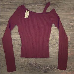 NWT Aero one shoulder XS brown ribbed knit LS top